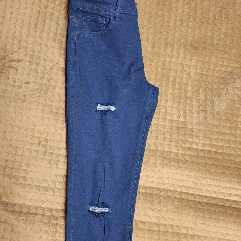 L&B Lucky and Blessed Denim Ripped‎ High Rise Ankle Skinny Size 8 NEW royal blue